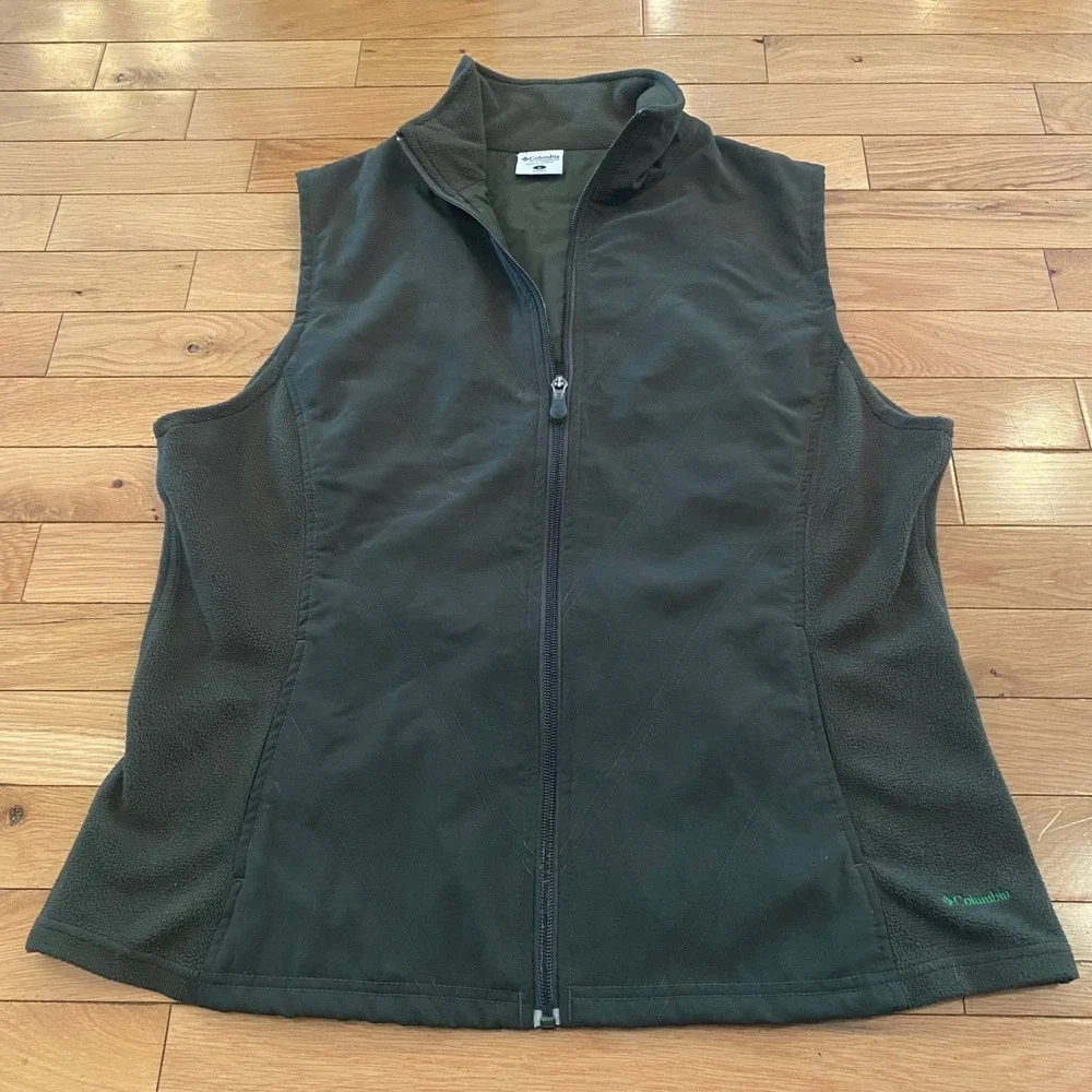 Columbia‎ Mens Full Zip Fleece Hybrid Vest Dark Green Mock Neck Large